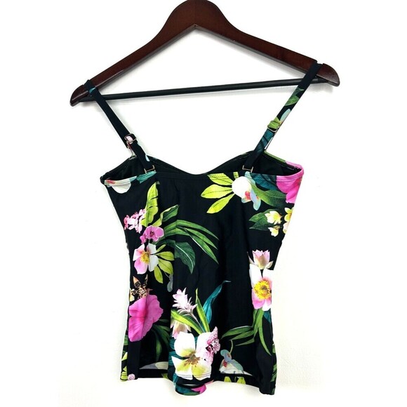 New Island Escape Tahiti Womens Sz 6 Black Floral Tankini Convertible Top 1037N - Picture 6 of 12